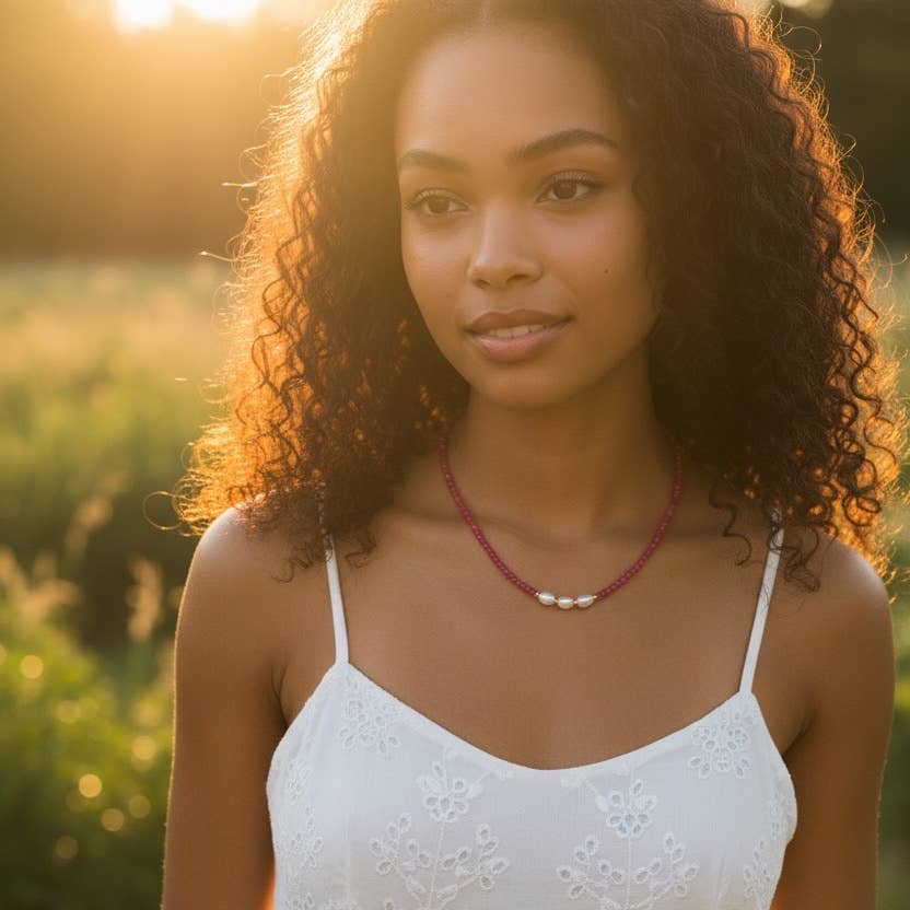 Guava Pearl Beaded Necklace